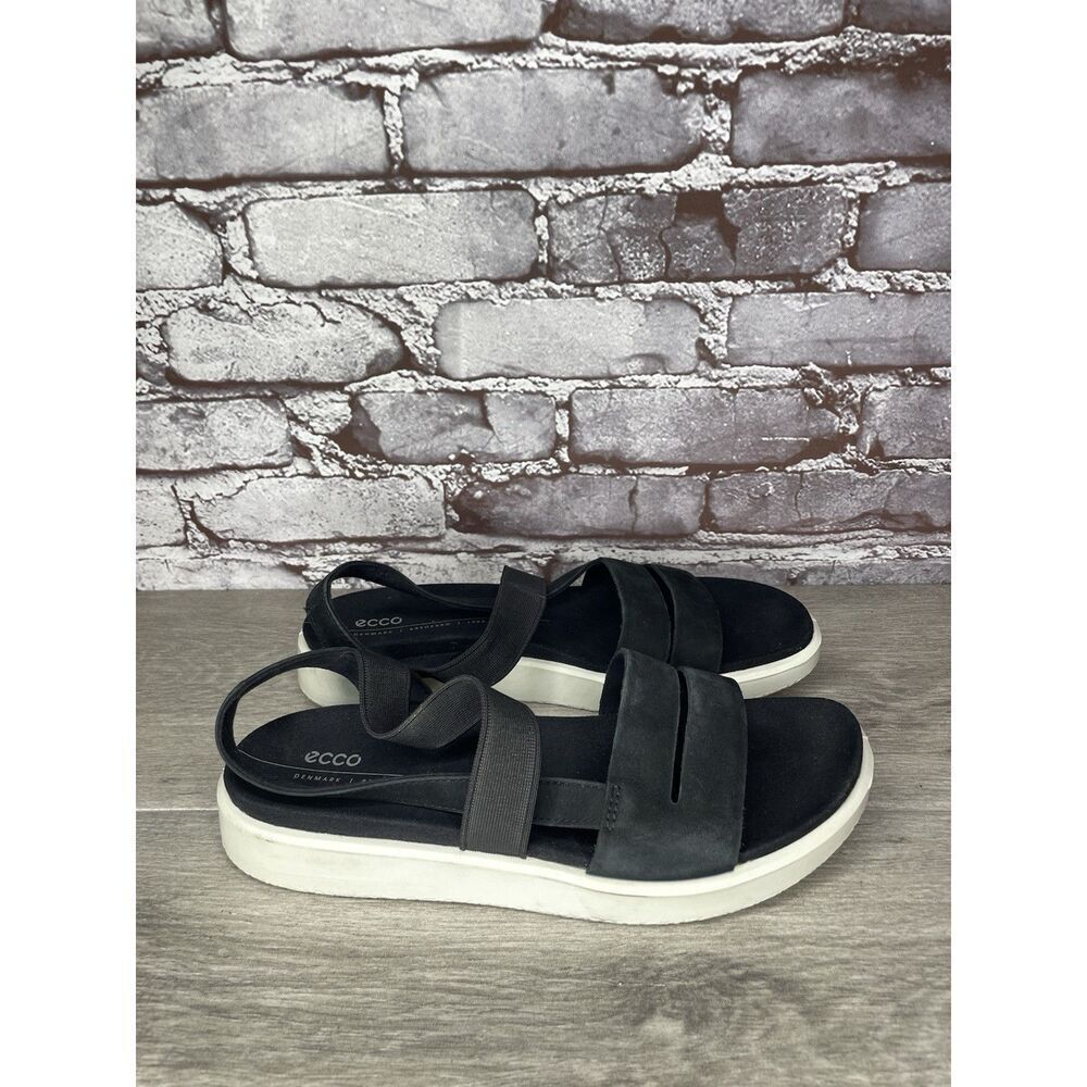ECCO Yuma Black Nubuck Leather Stretch Wedge Strappy Sandals Women 41EU/10.5M US - Picture 12 of 16